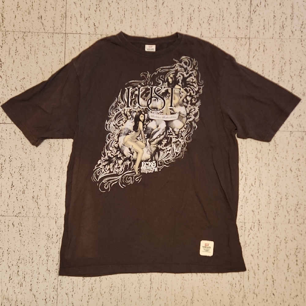 Ecko Unlimited Brown 'Seven Deadly Sins' Full Graphic T-Shirt Vintage Y2K